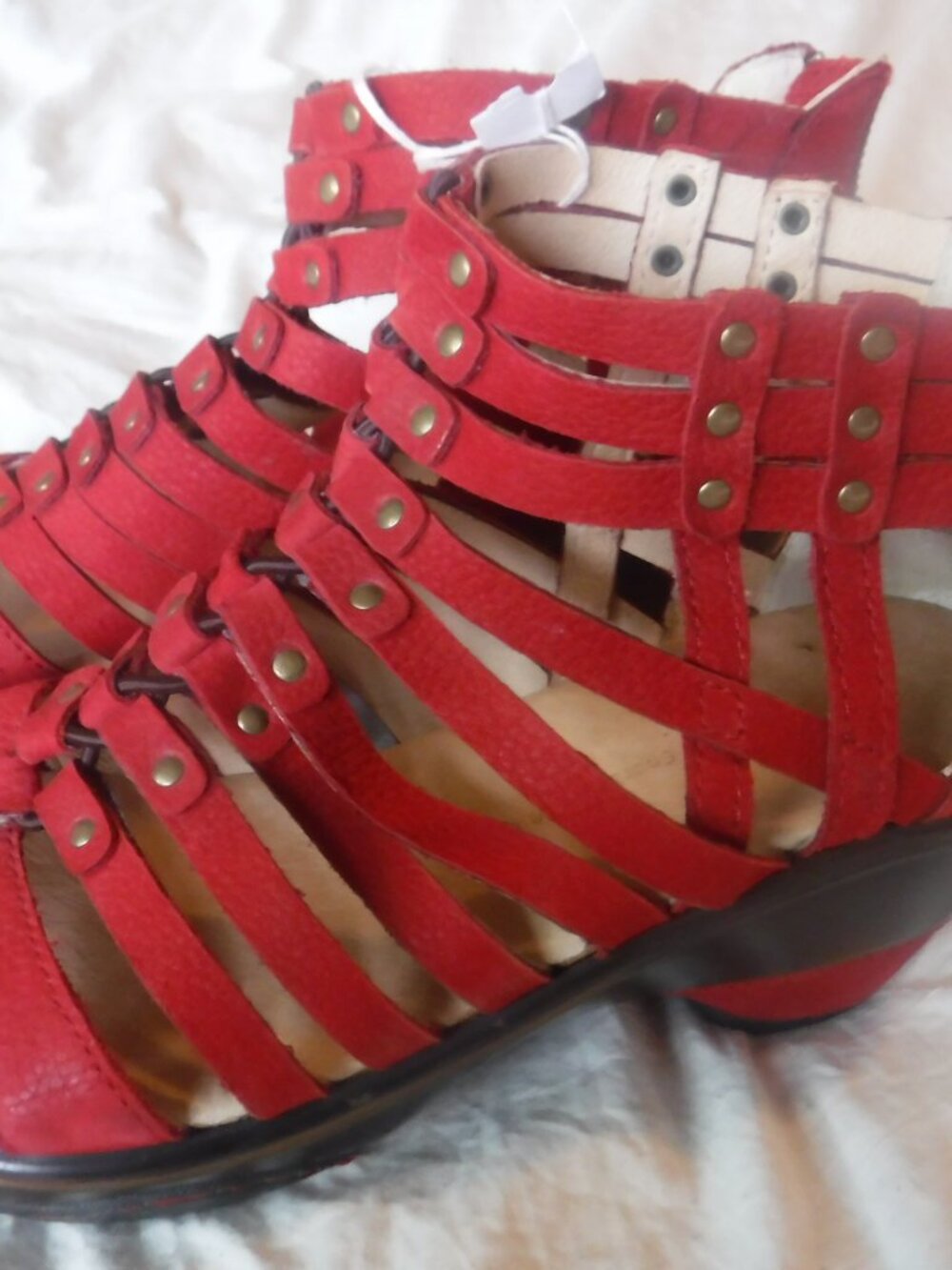 Jambu Womens Red strappy Wedge Shoes Womens Size 7 1/2 M